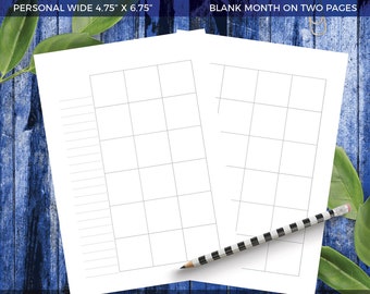 PERSONAL WIDE Blank Month On Two Pages Printable Planner Inserts Monthly Calendar