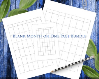 Blank Month On One Page Bundle Printable Planner Inserts