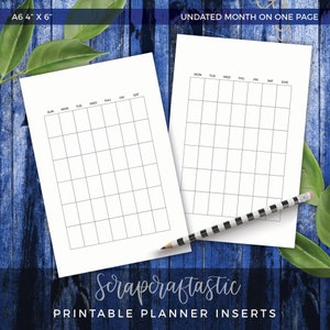 A6 (4X6) Undated Month On One Page Printable Planner Inserts