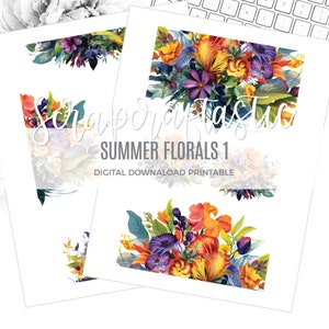Summer Florals Printable Planner Stickers Clip Art Digital Download