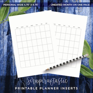 PERSONAL WIDE Undated Month On One Page Printable Planner Inserts