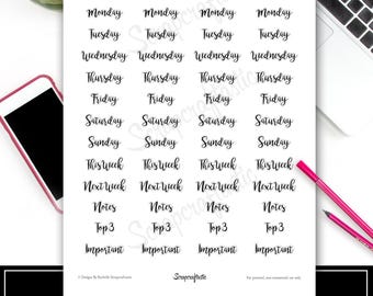 Weekday Printable Planner Stickers Digital Downlad
