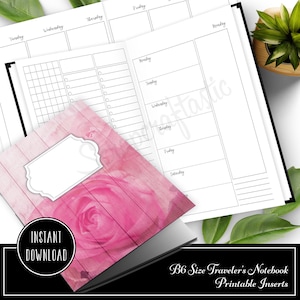 Deluxe Horizontal Vertical Week on Four Pages (WO4P) B6 Traveler&#39;s Notebook Printable Inserts