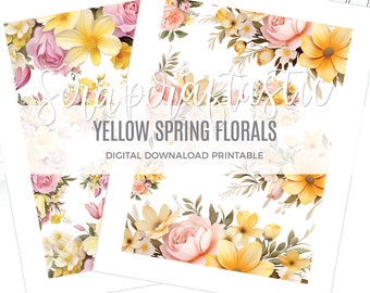 Spring Pink and Yellow Florals Printable Planner Stickers Clip Art Digital Download