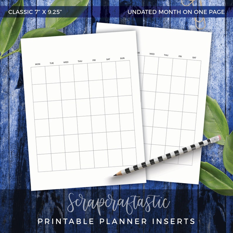 CLASSIC Undated Month on One Page Printable Planner Inserts - Etsy