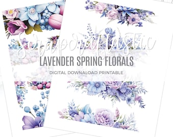 Spring Lavender Blues Florals Printable Planner Stickers Clip Art Digital Download