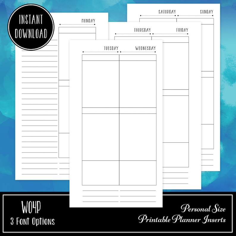 Deluxe Planner Printable Insert Refill Undated WO4P Personal Size ...