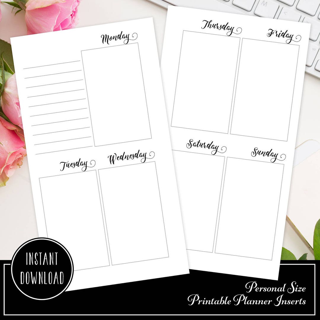 PERSONAL SIZE WO2P Large Boxes Printable Planner Insert Refill Undated ...