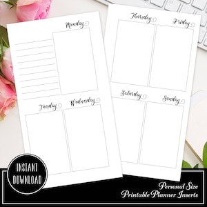 PERSONAL SIZE WO2P Large Boxes Printable Planner Insert Refill Undated fits personal Filofax Kikkik ColorCrush Recollections (00220)