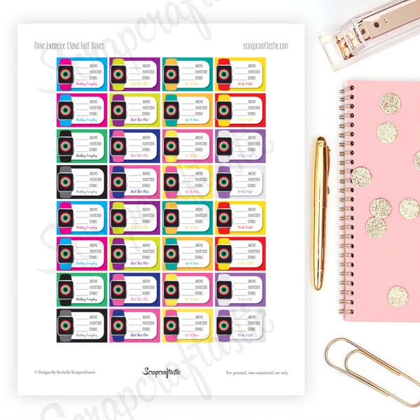 Fitness Watch Half Box Printable Planner Stickers