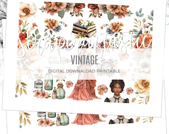 Vintage Printable Planner Stickers Clip Art Digital Download