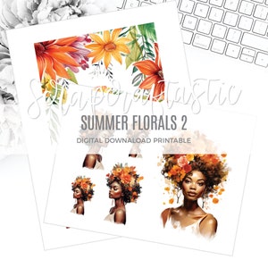 Summer Florals 2 Printable Planner Stickers Clip Art Digital Download