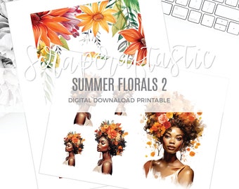 Summer Florals 2 Printable Planner Stickers Clip Art Digital Download