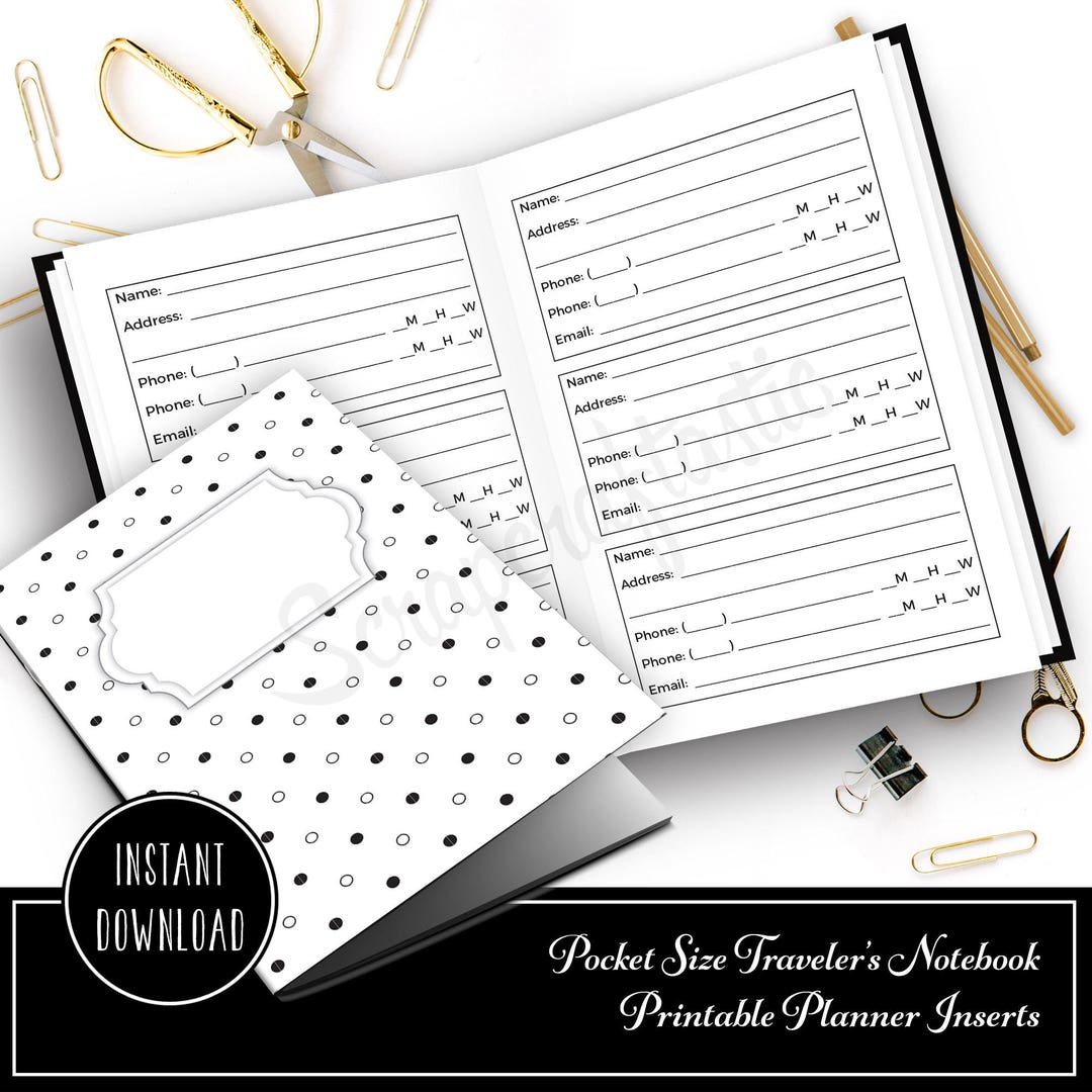 Address and Phone Log Pocket Size Traveler's Notebook Printable Planner ...