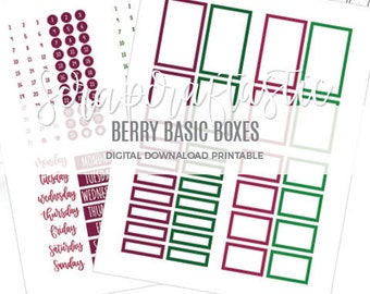 BERRY Basic Boxes Printable Planner and Journal Functional Stickers