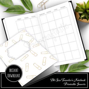 Month On Two Pages (MO2P) Undated B6 Size Traveler&#39;s Notebook Printable Planner Inserts