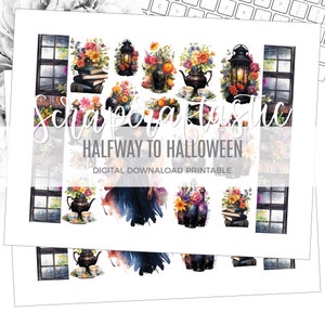 Halfway To Halloween Printable Planner Stickers Clip Art Digital Download