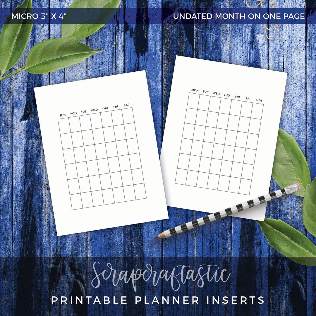 MICRO Undated Month on One Page Printable Planner Inserts - Etsy