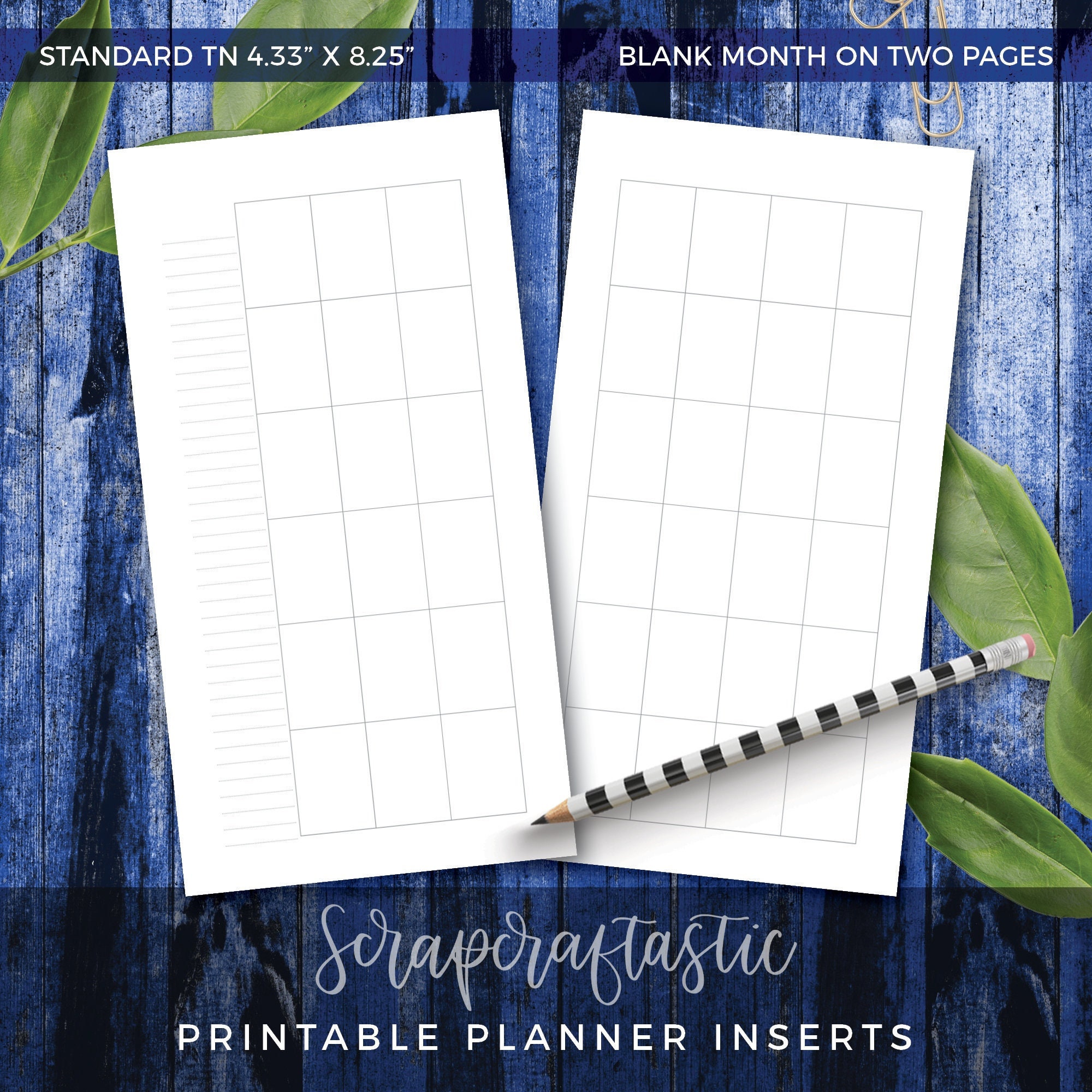 STANDARD TN Traveler's Notebook Blank Month on Two Pages Printable ...