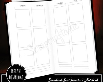 Week on 4 Pages (WO4P) Regular Size Midori style Traveler's Notebook Printable Insert