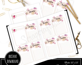 Rose Cream Undated Week on Two Page (WO2P) and Lined Notes POCKET SIZE Designed Printable Travelers Notebook and Planner Inserts