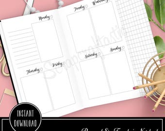 Vertical Style (Horizontal Days) Week On Two Pages Personal Size with Grid Tip-In Traveler's Notebook Printable Planner Inserts Undated