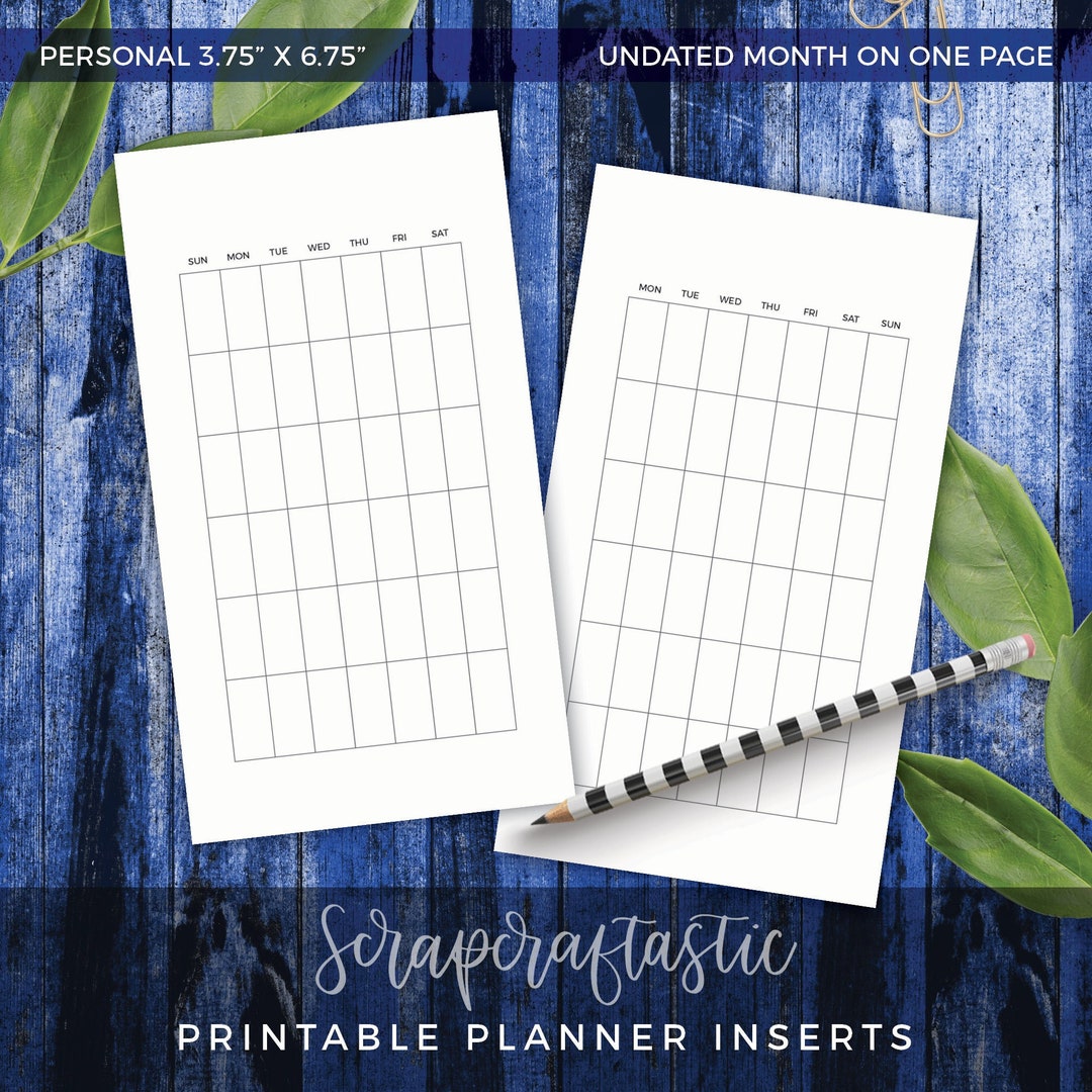 PERSONAL Undated Month on One Page Printable Planner Inserts - Etsy