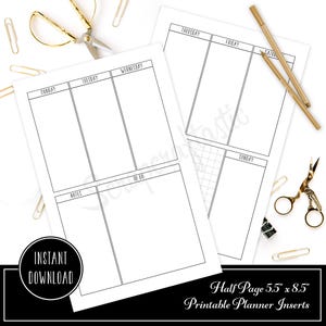 Half Letter Weekly Planner Printable Inserts | 5.5 x 8.5 Undated Weekly Planner Pages | Minimal Planner Refill