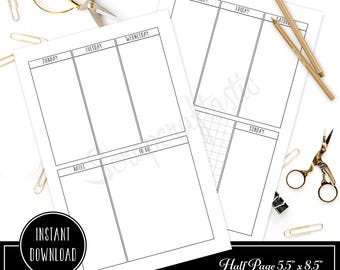 Half Letter Weekly Planner Printable Inserts | 5.5 x 8.5 Undated Weekly Planner Pages | Minimal Planner Refill