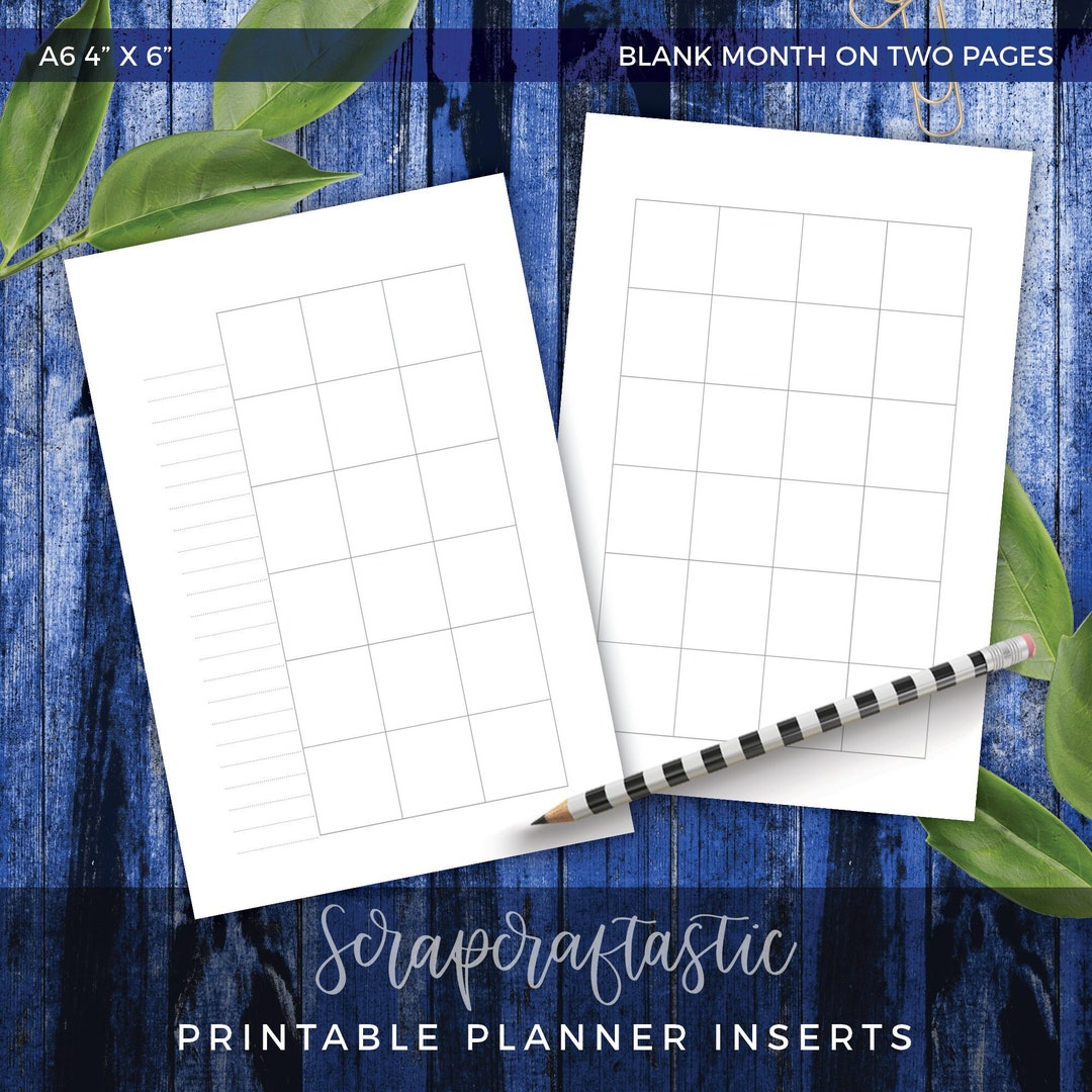 A6 4X6 Blank Month on Two Pages Printable Planner Inserts Monthly ...