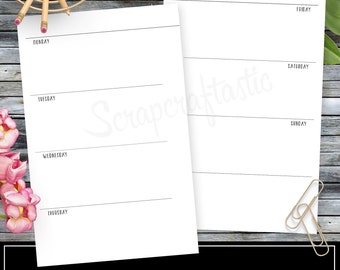 WO2P Horizontal Planner Printable Insert Refill Half Page (A5)  Size - Filofax, Kikki K, ColorCrush