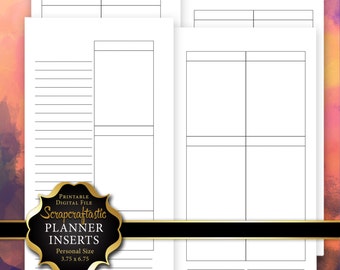 Planner Printable Insert Refill Blank Undated No Days WO4P Personal Size Filofax KikkiK Erin Condren Size Full Boxes & Half Boxes (00231)