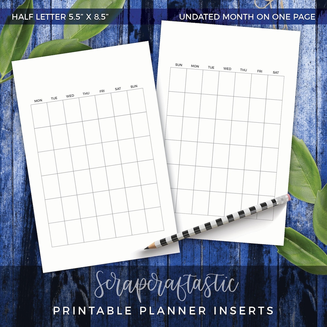 HALF LETTER Undated Month on One Page Printable Planner Inserts - Etsy