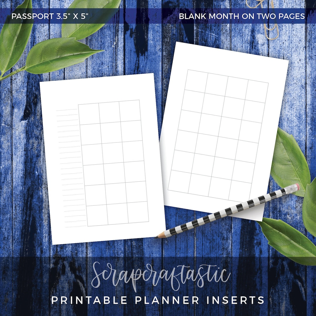 PASSPORT Blank Month on Two Pages Printable Planner Inserts Monthly ...