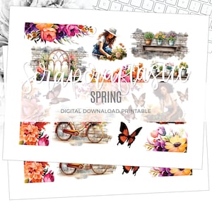 Spring Printable Planner Stickers Clip Art Digital Download