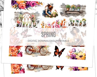 Spring Printable Planner Stickers Clip Art Digital Download