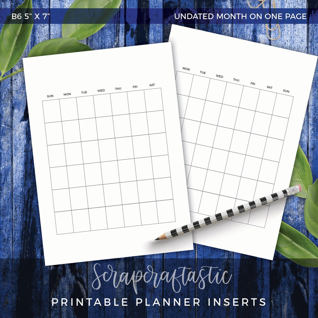 B6 (5x7) Undated Month on One Page Printable Planner Inserts - Etsy