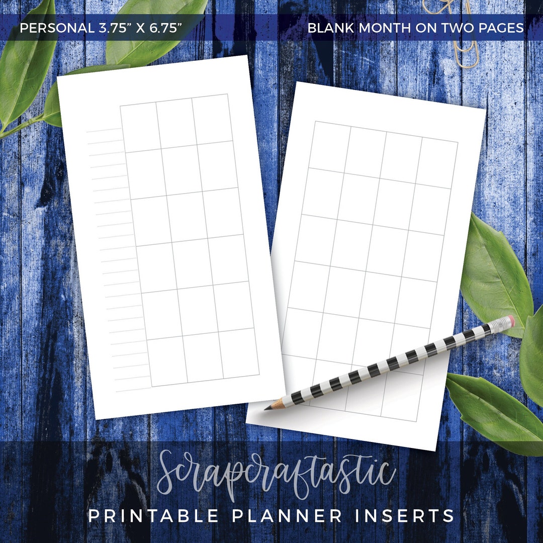 PERSONAL Blank Month on Two Pages Printable Planner Inserts Monthly ...