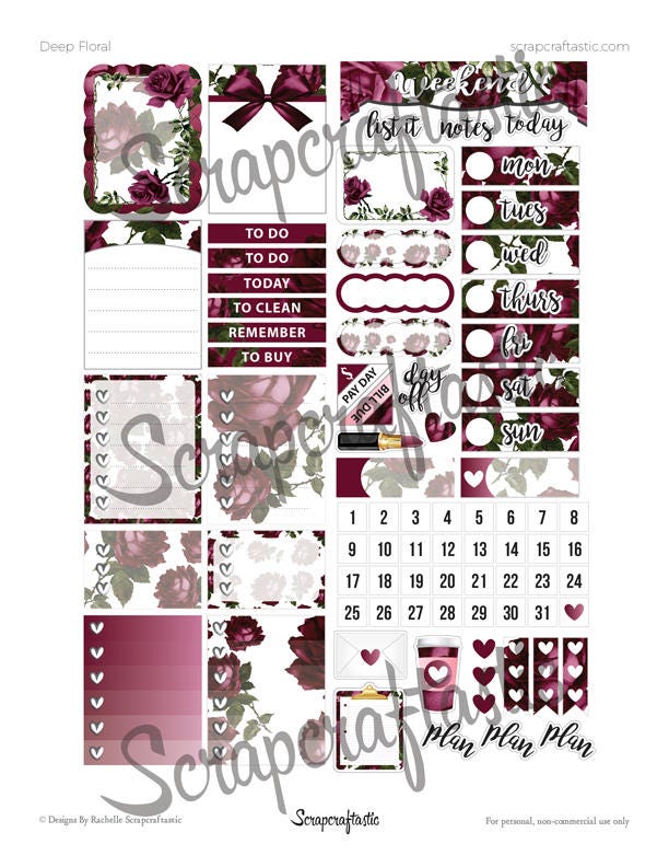 Deep Floral Printable Planner Stickers - Etsy