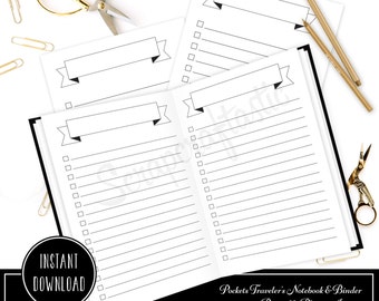 Banner Header and Check List Planner Printable Insert Refill for Pocket Size Traveler's Notebook and Pocket Size Binder