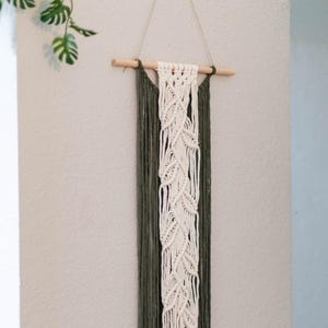Leaf Fern & Cream Macrame Wall Hanging with Wooden Beads