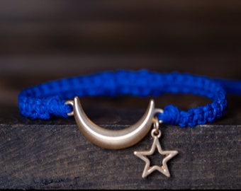 Moon and Star Connector Hemp Adjustable Bracelet