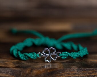 Four Leaf Clover, Lucky Charm Hemp Adjustable Bracelet