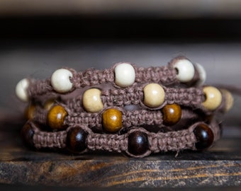 Wooden Bead Hemp Adjustable Bracelet