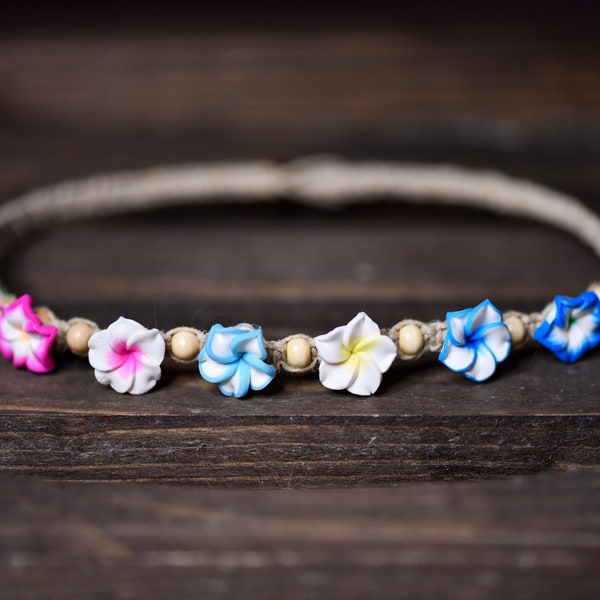 Plumeria Flower Colorful Hemp Choker Necklace