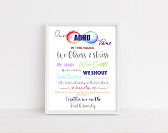 Our ADHD home, personalised adhd print, adhd print, adhd awareness, personalised a4 print
