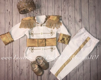 Baby Prince Charming Outfit, Personalized Belt, Christening Suit