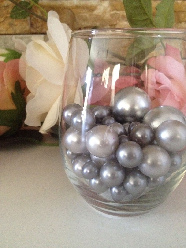 Gray/Silver Pearls 80pc Mix Jumbo Pearl Vase Fillers Table Etsy