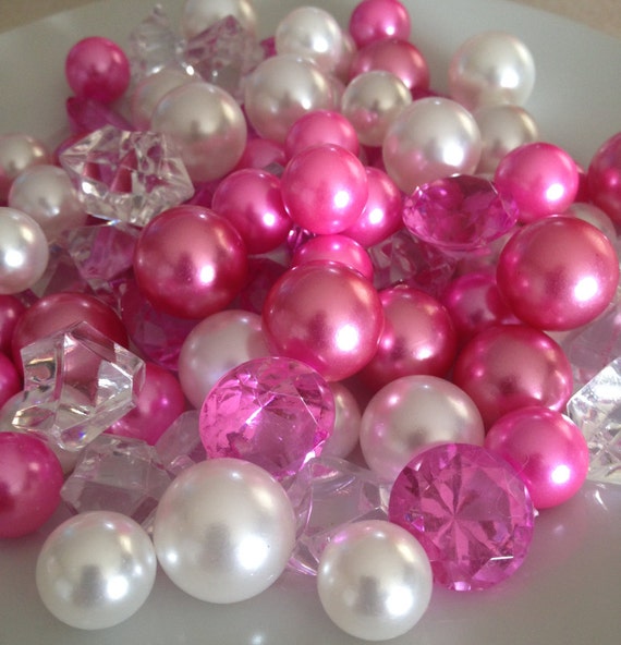 Vase Filler Pearls Diamond Gems 90pc White Pink Hot Pink In Etsy