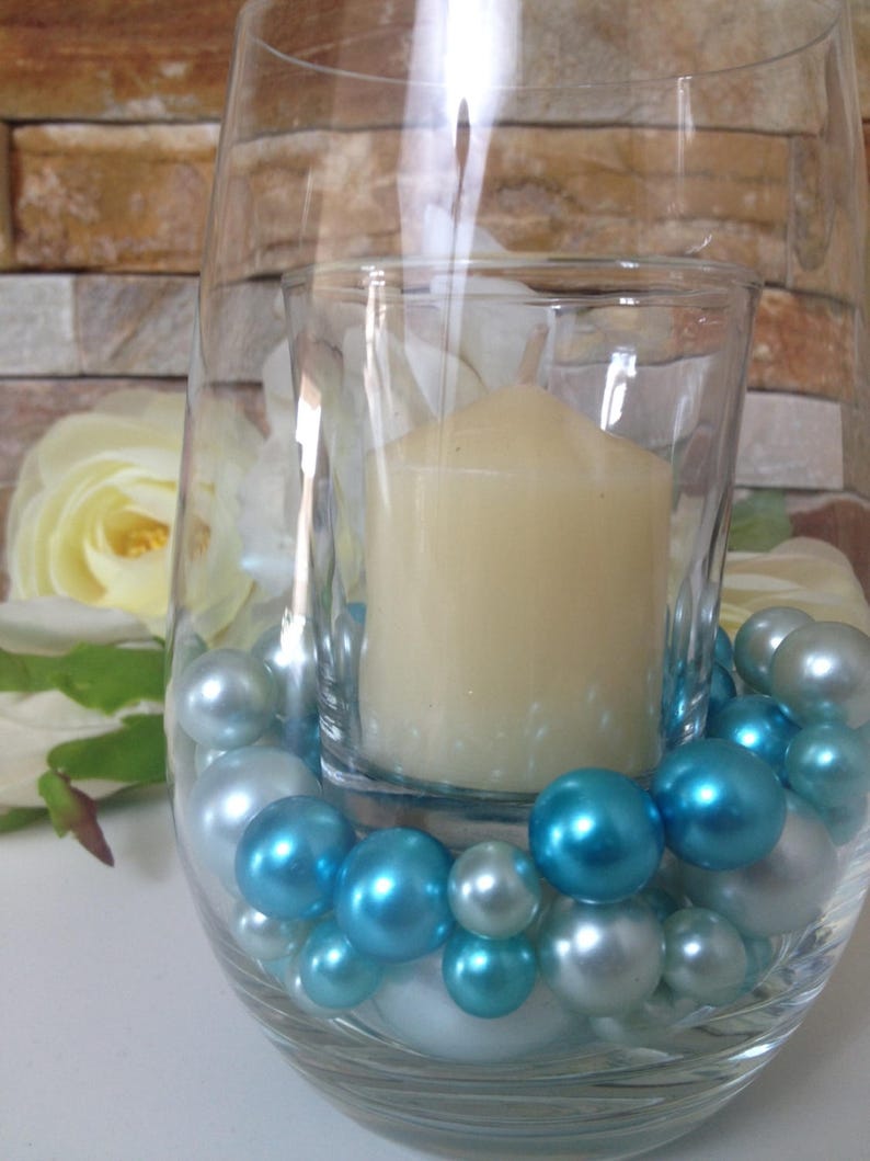 Easy DIY Floating Pearl Centerpiece Teal/Light Blue Pearls Etsy